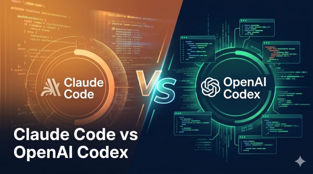 Claude Code vs OpenAI CodexのコーディングAI対決のイメージ図