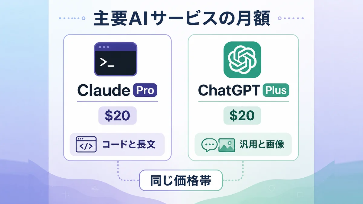 Claude ProとChatGPT Plusの月額料金を比較した図解